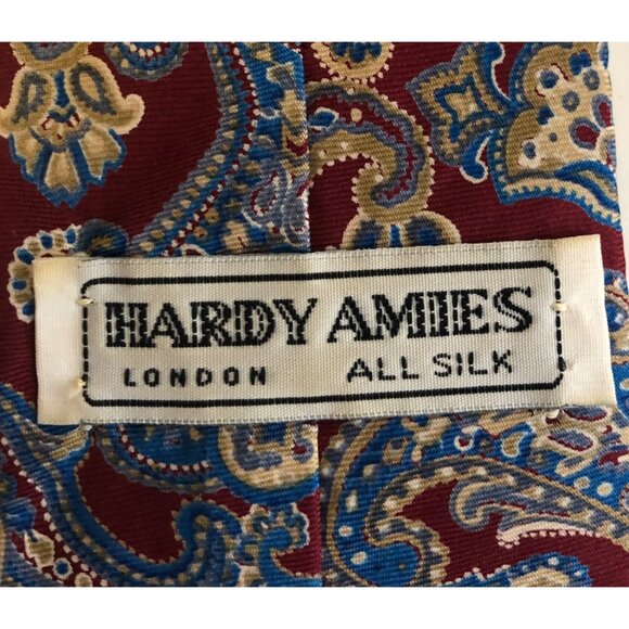 Hardy Amies London Silk Tie Red Blue Beige Paisley Mens Necktie Work Formal Gift - Picture 5 of 6